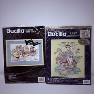 Lot 2 VTG Bucilla Counted Cross Stitch Kits Friendship Bears and Noahs Ark